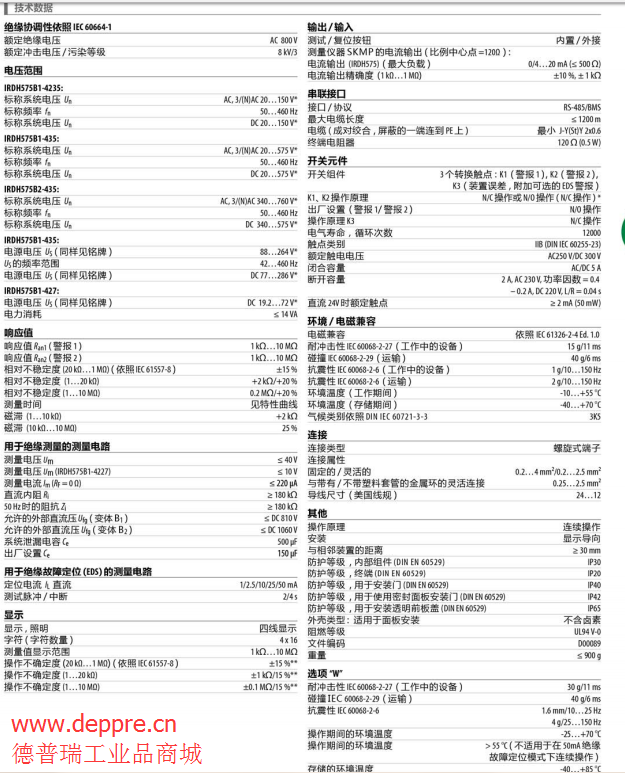  绝缘监视仪 IRDH575参数